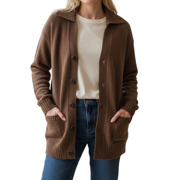 Vintage Sweaters - Vintage Brown Merino Wool Cardigan Womens Sz Medium Heritage Cabincore Academia